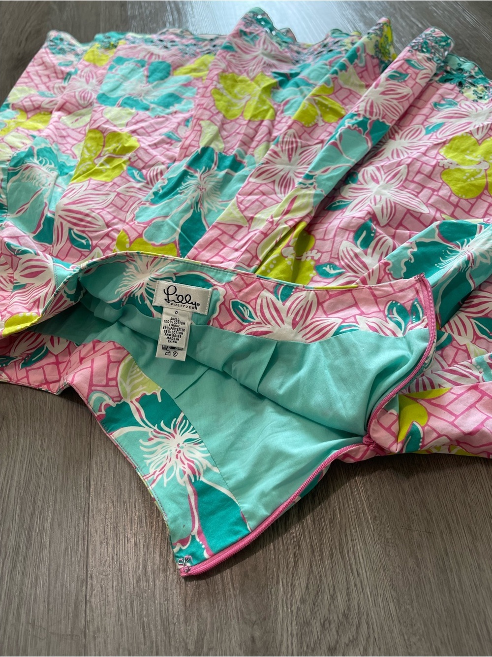 Lily Pulitzer Floral A-Line Cotton Skirt in Pink & Teal - Picture 6 of 6